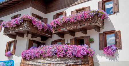 Livigno flowered balcony ornamental balconiesの写真素材