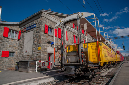 Bernina Switzerland:July 2015                        hospice railway station red train berninaのeditorial素材