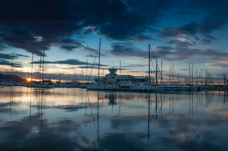 harbor of loano at dawnのeditorial素材