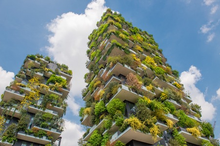 milan italy 10 April 2019: houses with garden on the terraceのeditorial素材