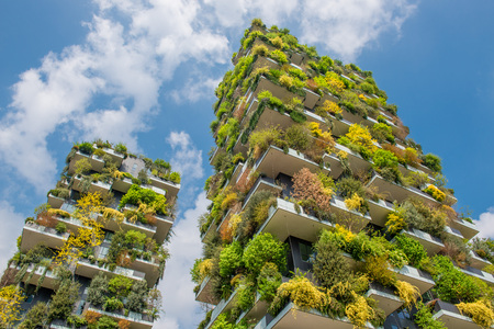 milan italy 10 April 2019: houses with garden on the terraceのeditorial素材