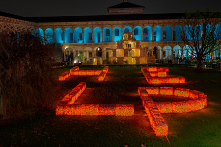 Milan Italy 10 April 2019: Artistic installation of Maria Cristina Finucci , help a cry of alarm against plastic pollutionのeditorial素材