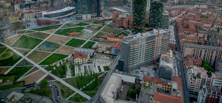 Milan Italy 10 April 2019: City of Milan seen from the palace of the lombrdia region at the end of the dayのeditorial素材