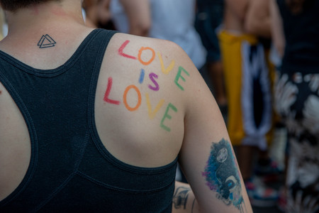 Milan Italy June 29, 2019: parade through the streets of Milan of gay pride for the rights of sexual...
