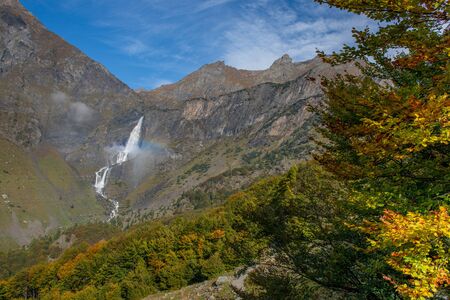 opening of serious river waterfallsの写真素材