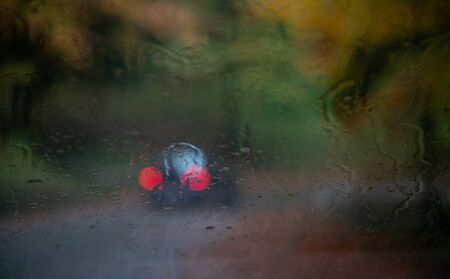 wet leaf stuck to the car glassの写真素材