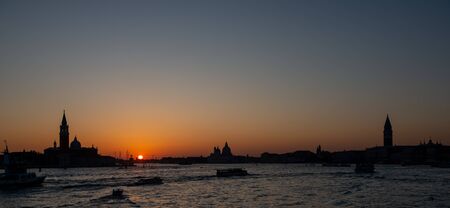 Venice lagoon seen from the sea at sunsetの写真素材