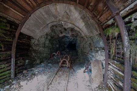 abandoned mine with transporter cartの写真素材