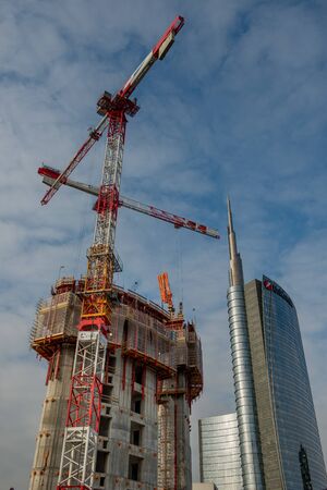 Milan Italy 4 December 2019: construction of a new library of trees in the island district. In the architectural redevelopment projectの写真素材