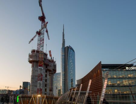 Milan Italy 4 December 2019: construction of a new library of trees in the island district. In the architectural redevelopment projectの写真素材