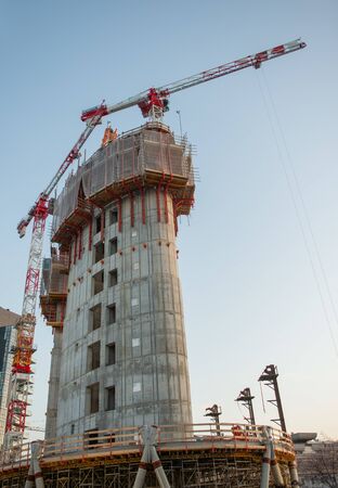 Milan Italy 4 December 2019: construction of a new library of trees in the island district. In the architectural redevelopment projectの写真素材