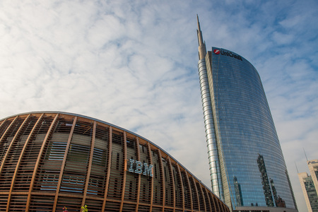 Milan Italy 4 December 2019:Piazza Gae Aulenti represents the new face, symbol of the city that changes and looks to the future.のeditorial素材