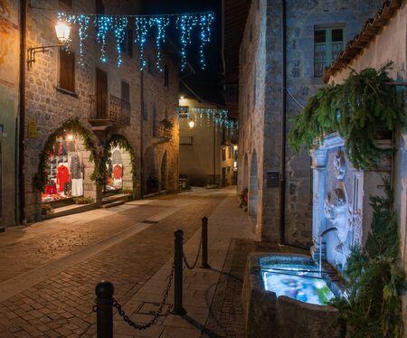 Serina Bergamo Italy December 25 2019: Street of the ancient village of Serina illuminated for the Christmas holidaysの写真素材