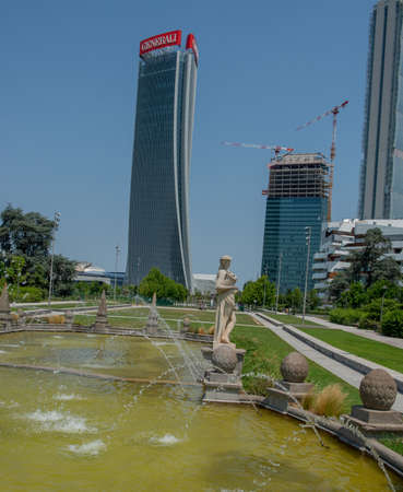 milan italy 29 june 2019: CityLife creation of the largest pedestrian area in Milan, as well as one of the largest in Europeのeditorial素材