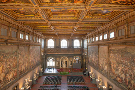 Florence Italy 23 February 2020: Interior of the Palazzo Vecchio seat of the Florence city council with its wonderful works of ancient artのeditorial素材