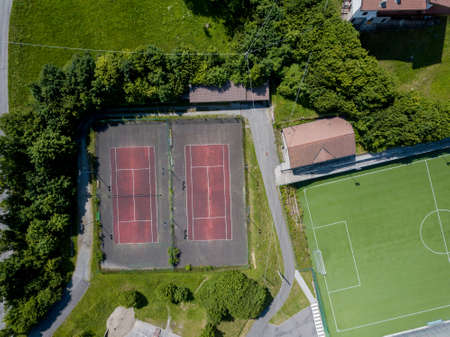 football field with synthetic grassの写真素材
