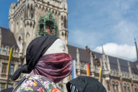 Munich Germany July 29 2020: Mannequin with anti covit mask in munichのeditorial素材