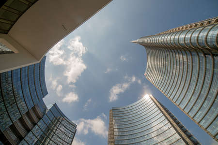 Milan italy 8 September 2020: Skyscrapers built in the new management district in Piazza Gae Aulenti in Milanの写真素材