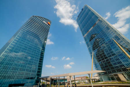 milan italy 8 september 2020: CityLife Shopping District is a commercial building in Milan designed by architect Zaha Hadid as part of the CityLife project for the redevelopment of the former Fiera di Milano areaのeditorial素材