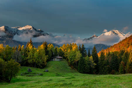 Cottage in the brembana valley in autumnの写真素材