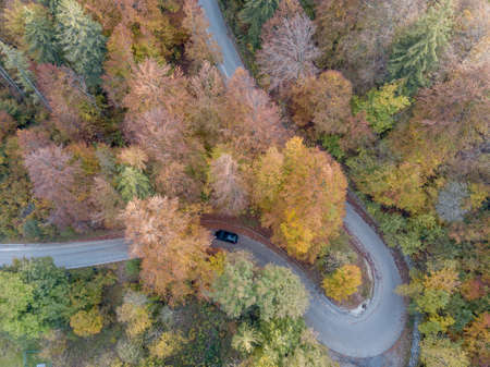 Curve on the mountain road in autumnの写真素材