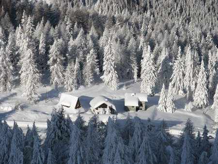 mountain landscape after heavy snowfallの写真素材