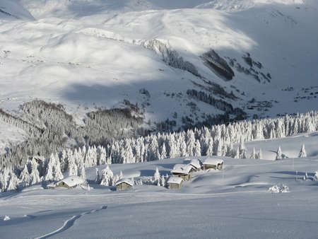 mountain landscape after heavy snowfallの写真素材