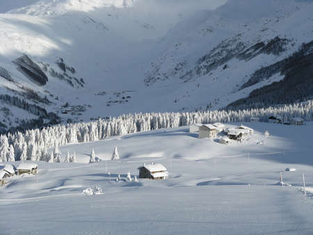 mountain landscape after heavy snowfallの写真素材