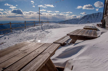 shelter with gusts of wind moving chaletの写真素材