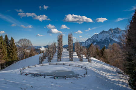 shelter with gusts of wind moving chaletの写真素材