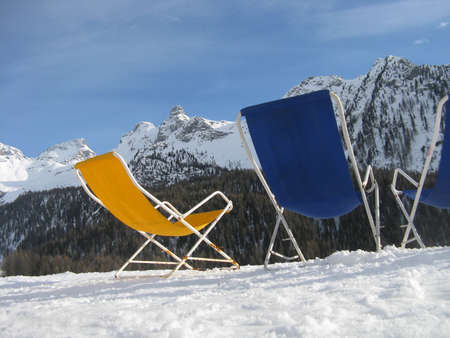 chair without users in the mountainsの写真素材