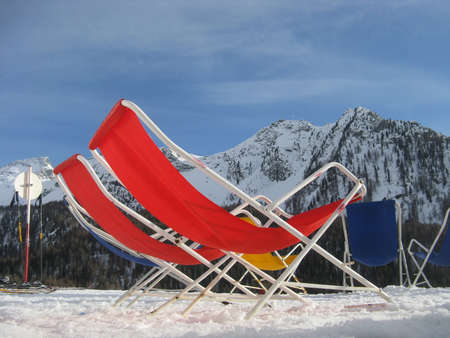 chair without users in the mountainsの写真素材