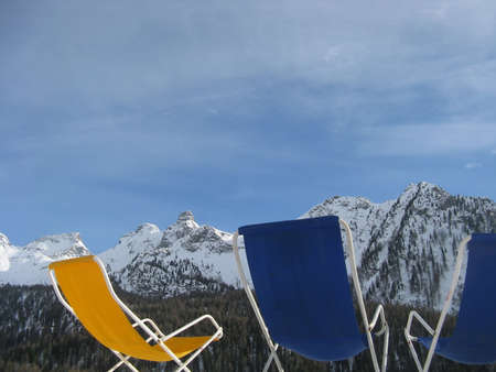 chair without users in the mountainsの写真素材