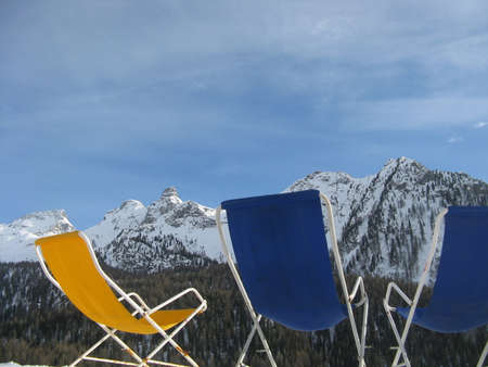 chair without users in the mountainsの写真素材