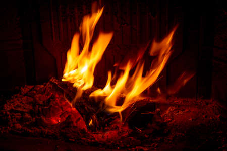 wood burning in the fireplaceの写真素材