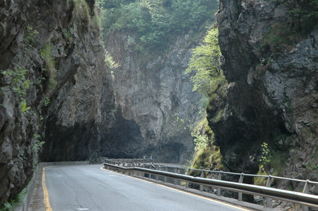 dangerous road between the rocksの写真素材
