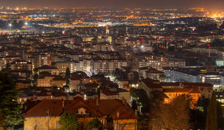 lower city of Bergamo at nightの写真素材