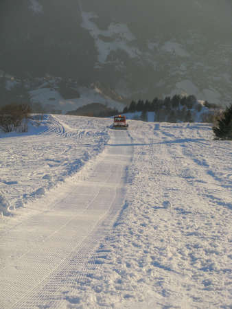 ski on freshly groomed pisteの写真素材