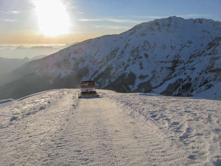 snowcat while preparing the trackの写真素材