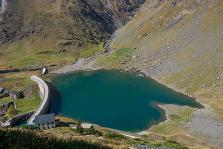 Dam of lake Bardellino where the river serio beginsの写真素材