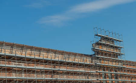 Security scaffolding for remodeling old buildingの写真素材