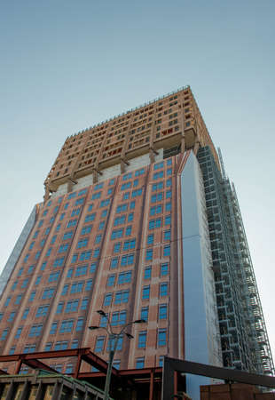 Milan Italy March 29 2021: Modernization of the Velasca tower seat of the industrialists of Lombardyのeditorial素材