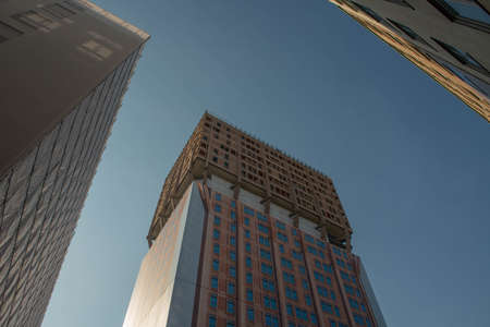 Milan Italy March 29 2021: Modernization of the Velasca tower seat of the industrialists of Lombardyのeditorial素材