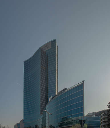 Milan Italy March 30 2021: 39-storey high glass skyscraper seat of the administration of the Lombardy regionのeditorial素材