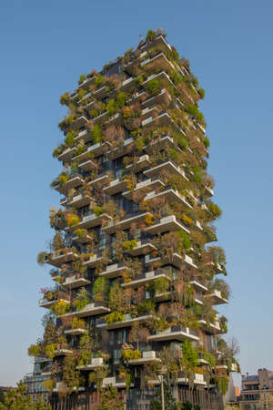 milan italy march 29 2021: Bosco Verticale "new and modern skyscraper with trees growing on the balconies, in the Isola district of Milanのeditorial素材