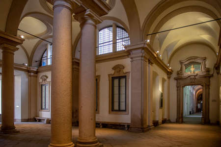 Milan Italy May 3 2021: interior of the Brera Fine Arts Academy in Milan with garden portico and statuesのeditorial素材