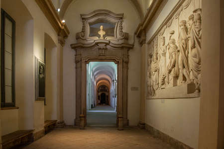 Milan Italy May 3 2021: interior of the Brera Fine Arts Academy in Milan with garden portico and statuesのeditorial素材