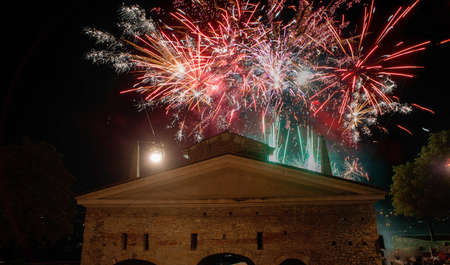 Fireworks for the feast of the patron saint of Bergamoの写真素材