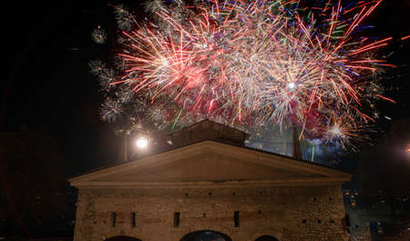 Fireworks for the feast of the patron saint of Bergamoの写真素材