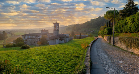 the monastery of AstÃ¬no at sunsetの写真素材